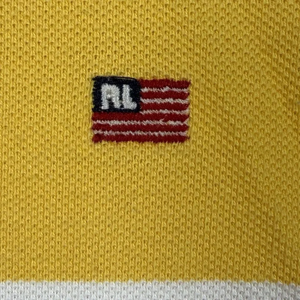 Polo Jeans Co Ralph Lauren Polo Shirt Mens L Yellow White Striped RL Flag Logo